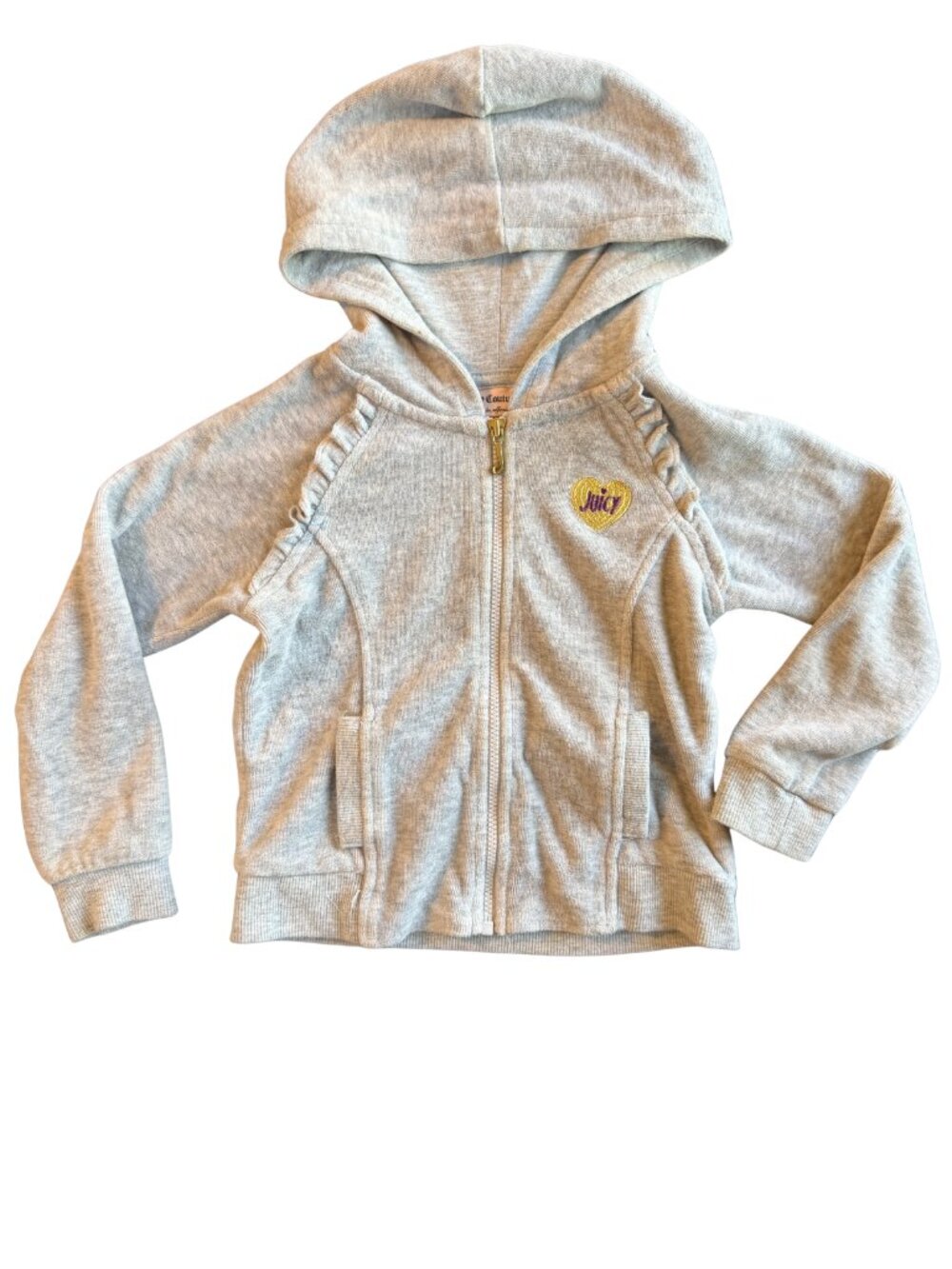 Juicy Couture Girls Velour Full Zip Hooded Track Jacket | Gray | Size 3T